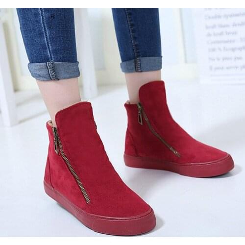 Dropshipping Womens Winter Ankle Boots Female Zipper Flock Platform Snow Boot Ladies Plush Sneakers Casual Flat Shoes Footwear