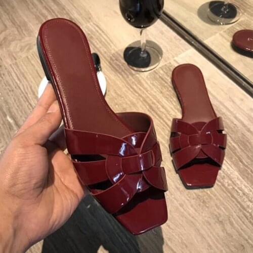 2021 New Band Designer Weave Women Slippers Runway Brand Square Open Toe Flat Shoes Ladies Summer Casual Beach Sandals Shoes