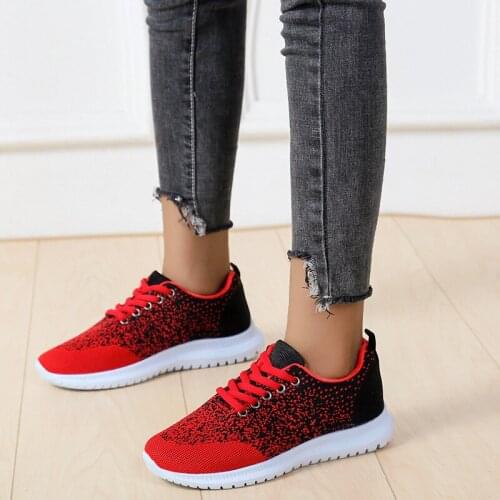 Womens Running Sneakers Large Size New Round Toe Non-slip Comfortable Lace-up Color Matching Womens Mesh Flat Shoes