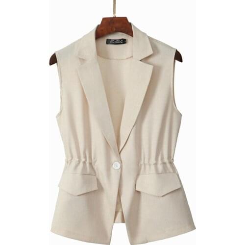 Korean Sleeveless Short Cotton Linen Vest Women 2021 Spring Summer Plus Size Clothing Versatile Solid Thin Waistcoat Coats G1241