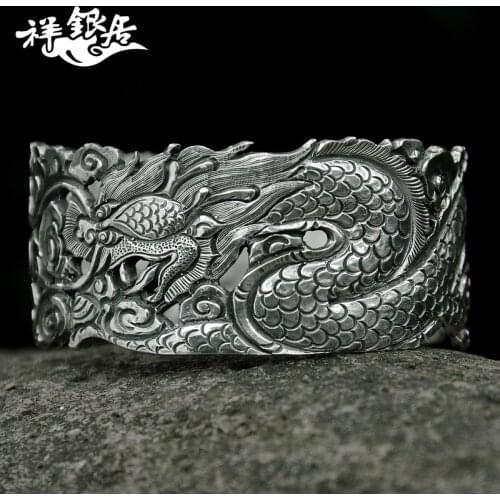 Sterling silver bracelet for women handmade silver wide version of the old silver restoring ancient ways personality