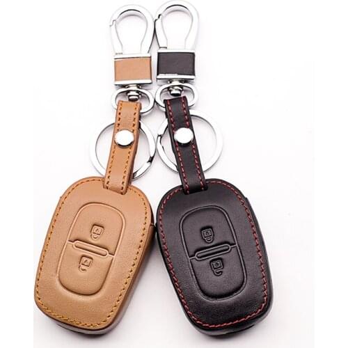 2 button key remote control car cover leather keys for Renault dacia Duster 2016 2017, car key dust collector protect shell