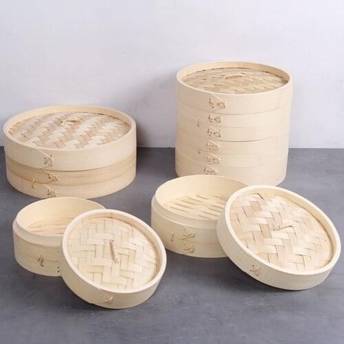 2 Tiers 10 Inches Household Bamboo Streamer Rice Meat Vegetable Steaming Basket Kitchen Cooking Tools