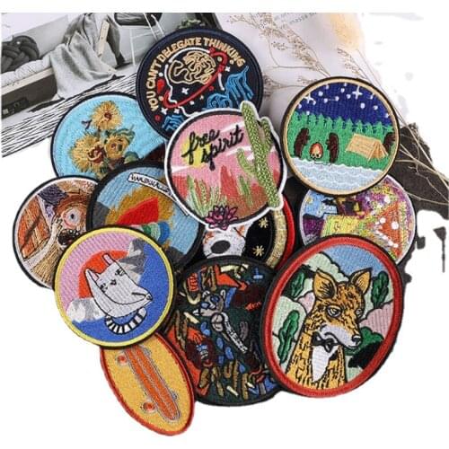 10pcs/lot Embroidery Patch Letters Animals Fox Sunlower Cactus Love Heart Painting Clothing Accessory Heat Transfer Badge Iron