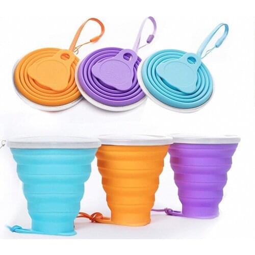 20 Pieces The New Folding Cup 270ml Silicone with Outdoor Lanyard/retractable Travel Cup Portable Mini Cup