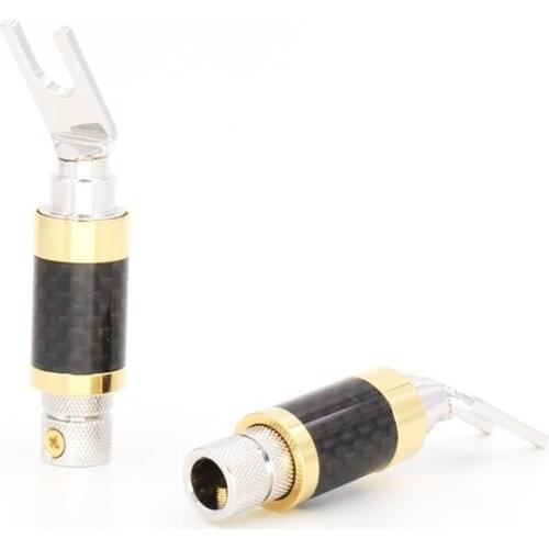 4Pcs hifi CF-201(R) hifi carbon fiber Rhodium Plated Y Spade plug hi-end speaker cable connector plug