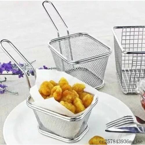 50pcs Chips Fries Basket Mini Frying Basket Strainer French Fryer Colander Kitchen Chef Basket Cooking Tool Stainless Steel