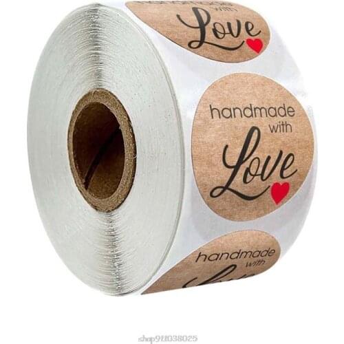 500pcs/roll Kraft Handmade with Love Heart Stickers Seal Labels Scrapbooking Decoration D22 20 Dropship