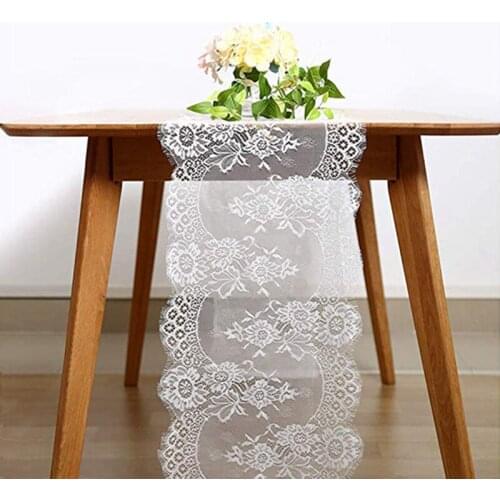White Floral Lace Table Runner Boho Rose Table Cloth Chair Sash Dinner Banquet Baptism Wedding Party Home Hotel Table Decoration