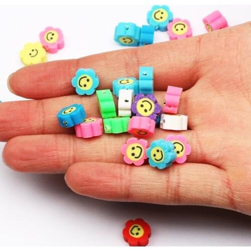 50pcs 9mm Mixed Polymer Clay Beads Smile Flower Loose Spacer Beads For Jewelry Making Diy Bracelet Necklace Accessories