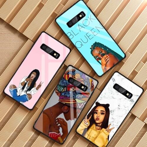 Black girls Tempered Glass Phone Case For Samsung Galaxy S8 S9 S10 S20 PLUS J6 J8 2018 NOTE 8 9 10 Cover Shell