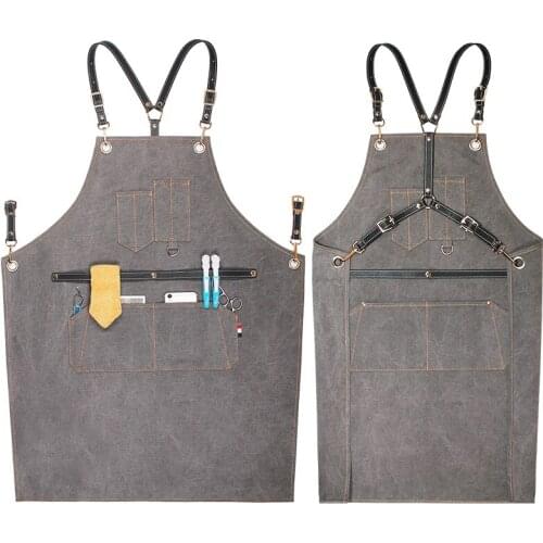 Barber Shop Denim Apron Logo Printing Coffee Shop Baking Hair Stylist Kitchen Catering Gown Pinafore Work Wear