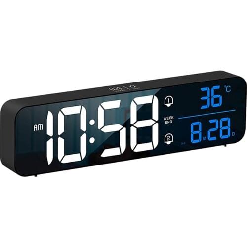 Music LED Digital Alarm Clock Temperature Date Display Desktop Mirror Clocks Home Table Decoration 2400 MAh Electronic Clock