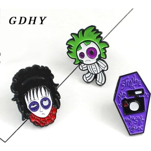 GDHY Terror Horror Doll Coffin Vampire Brooch Enamel Pin Purple Coffin Backpacks For Kids Halloween Creepy Gothic Jewelry Brosch