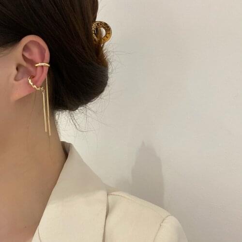 Korea simple ear clip without pierced long Chain ear bone clip ear cuff for woman clip on earrings fashion Aesthetic jewelry