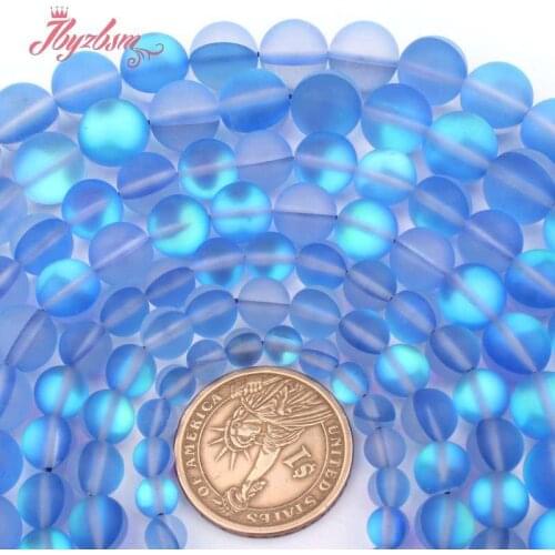 Round Frost Blue Austria Crystal Synthesis Glitter Stone Loose Beads for DIY Women Men Necklace Bracelet Jewelry Making 15"
