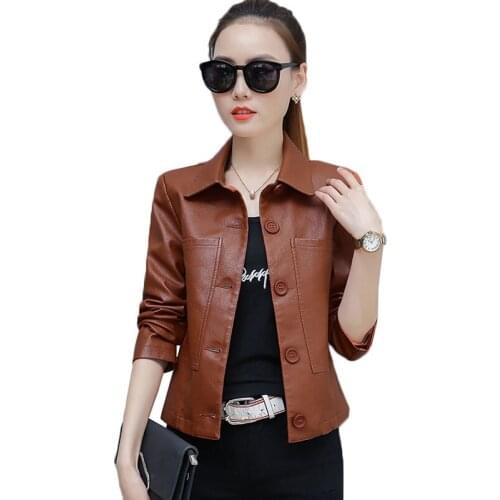 New Spring Autumn Women Short Faux PU Jacket Slim Fashion Motorcycle Leather Jacket Casual Coat Plus Size 4XL Women Basic Coats