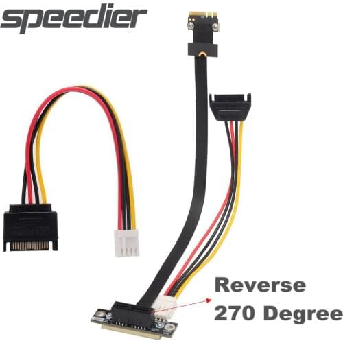 M.2 WiFi (A.E Key) To PCIe 3.0 x1 8G/Bps Flat Extension Cable Reverse Vertical GPU Riser Card Adapter With 4P Sata Extender Wire
