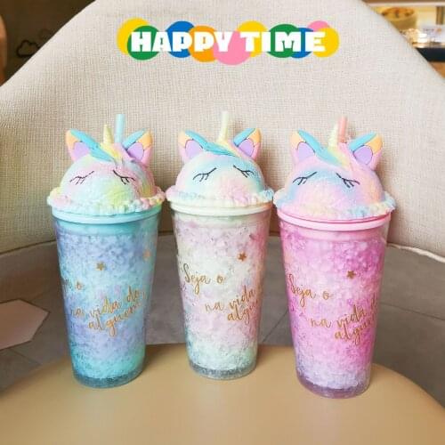New Creative Cute Water Bottle Gradient Ice Breaking Cup With Straw For Lovely Girls Student Gift Home Office Multi-functional