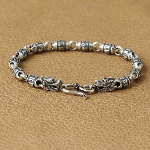 RetroSen Silver Jewelry Fashion Faucet Six-character Mantra All-match Wrist Bracelet Men Vintage Trend Accessory