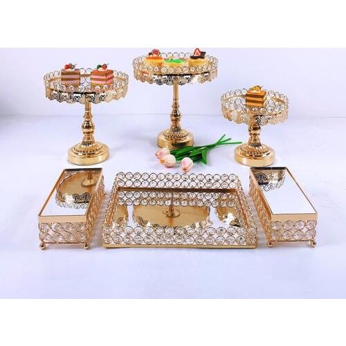 6pcs Crystal Cake Rack Set Metal Mirrors Cupcake Rack Decorate Dessert Rack Wedding Party Display Cake Trays