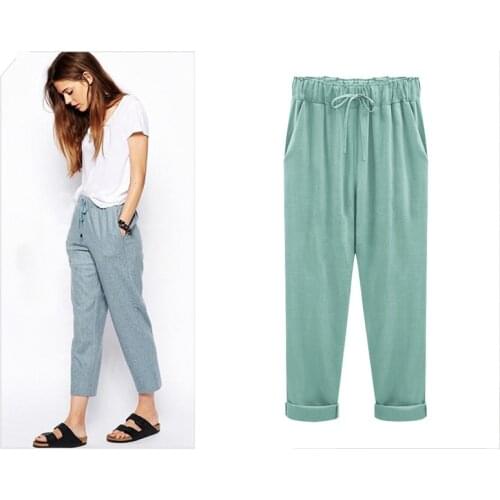 MRMT 2021 Brand New Womens Trousers Cotton Hemp 9 Points Pants for Female Solid Color Loose Thin Trouser