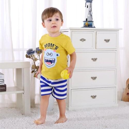 Moms Little Monster Cartoon Baby Boy Clothes Cotton T-shirt+Striped Shorts Casual Boys Clothes Summer Kids Clothing Set DS19
