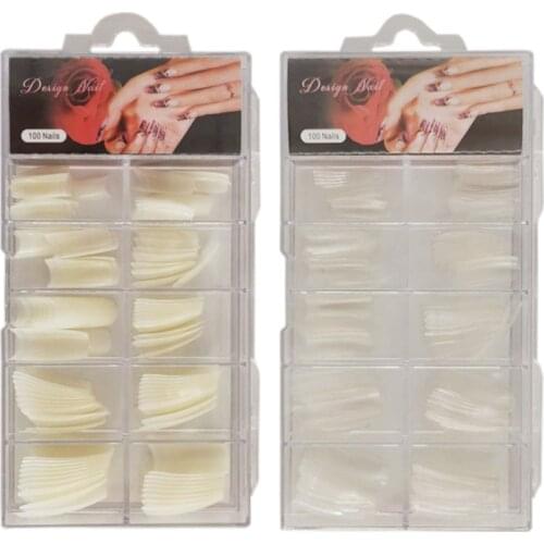 Wholesale Natural Acrylic Nail Tips French 100pcs with Case Manicure Practice Hand Stencils Fake Nails Salons False