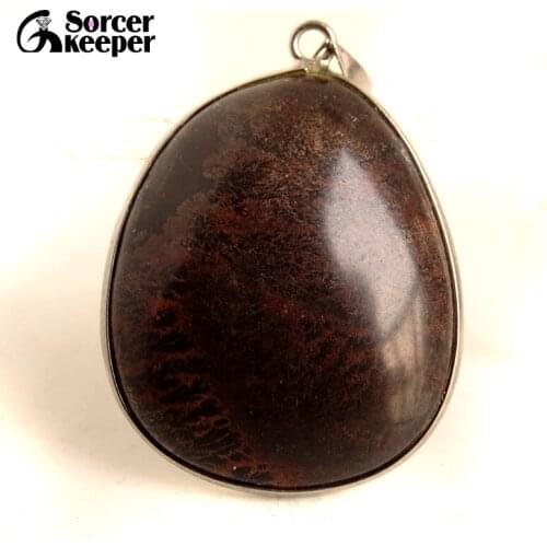 Collares Necklace & Pendants Natural Stone Brown Chinese Painting Stone With Leather Chain Fashion Bijoux Men IS203