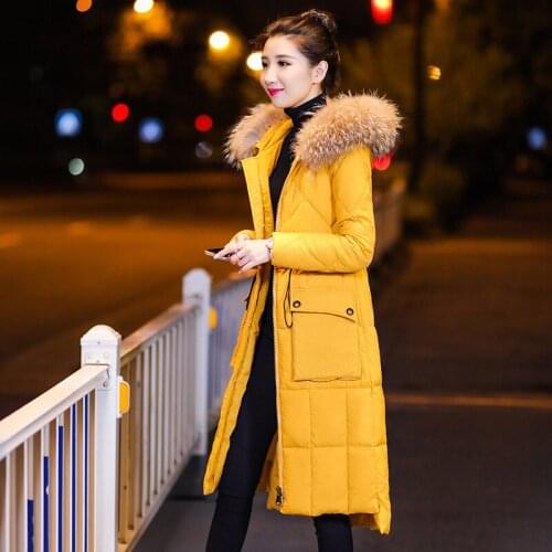 Warm Pockets Winter Down Coat Womens New Long Section Korean Cotton Jacket Hooded Lace Up Slim Fashion Parkas Overcoat f1222