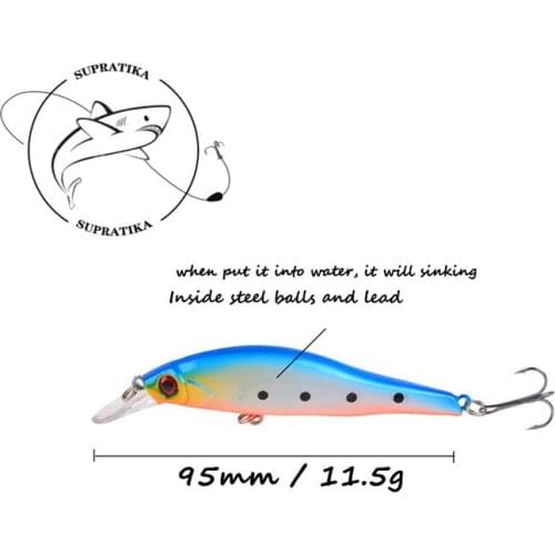 Bionic Minnow Sinking Wobblers 95mm/11.5g Anti-Corrosion Plastic Fishing Bait Diving Depth:0.5-4M Fishing Lure Hard Bait