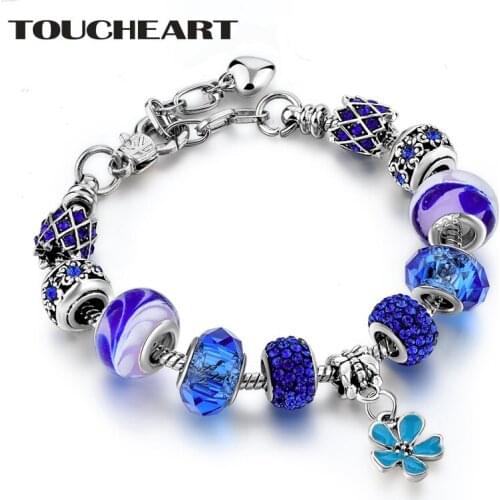 TOUCHEART Dropshipping Blue Flower Custom Bracelet & Bangles Charms For Women Luxury Brand Jewelry Making Bracelets SBR170066