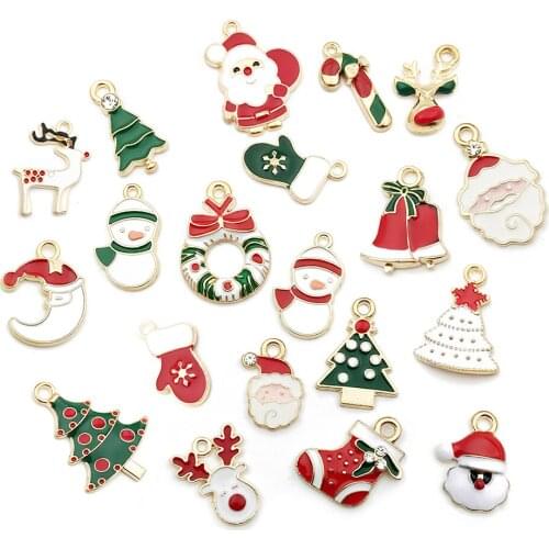 20pcs/lot New Year 2022 Home Decor Christmas Ornaments DIY Accessories Santa Claus Snowman Bell Xmas Tree Hanging Small Pendant