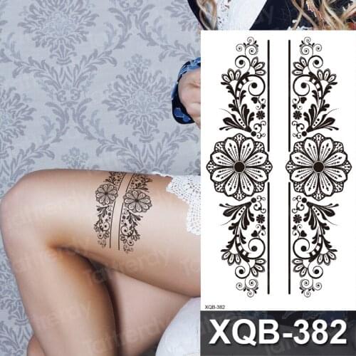 Temporary tattoo women sexy body art on leg thigh arm sleeve tattoo sticker waterproof black fake henna tatoo water transfer