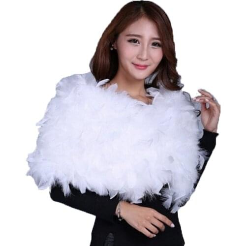 Female Real Ostrich Feather Fur Cape/Scarf /Poncho for Bride Wedding Party Shawl 15 Colors Fluffy Warm Women