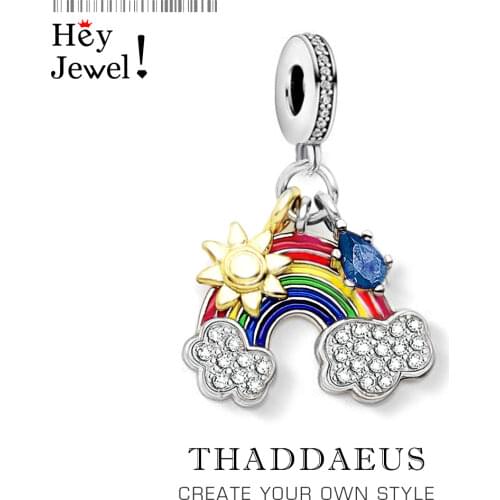 Rainbow Multi Colour 925 Sterling Silver Dangle Charm Pendant Fit Bracelet Necklace Women 2021 Summer New Fine Jewelry