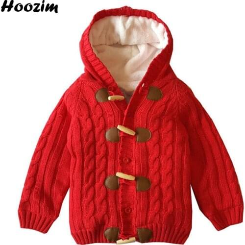 Winter Thick Fleece Knitted Cardigan Boys 18M 24M 3 4 5 Years European Children Clothes Casual Khaki Cotton Crochet Sweater Kids