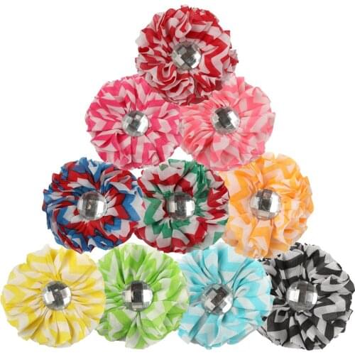 1 PC Stripe Wavy Grain Hair Flower With Clips Girls Hairpin With Diamond Multilayer Chiffon Floral Barrettes