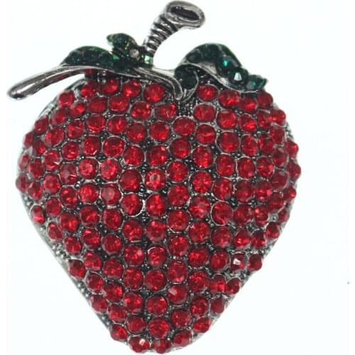 100pcs/lot Cute Red Rhinestone Strawberry Brooch - Gold-Tone Safe Pin