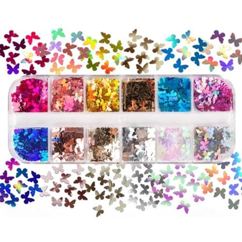 12 Grids Holographic Glitter Butterfly Shape Sequins Epoxy Resin Filling Flakes