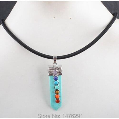 12X52MM Charming Green Howlite Stone Inlaid Mix-Stone GEM Bead Pendant & Necklace