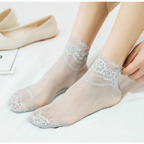 2020 New Fashion Socks Women girls summer soft thin Short Tube Lace Gauze Socks Transparent