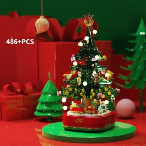 2021 City Creator Series Winter Village Rotating Christmas Tree Music Box Building Blocks Bricks Toys Gifts