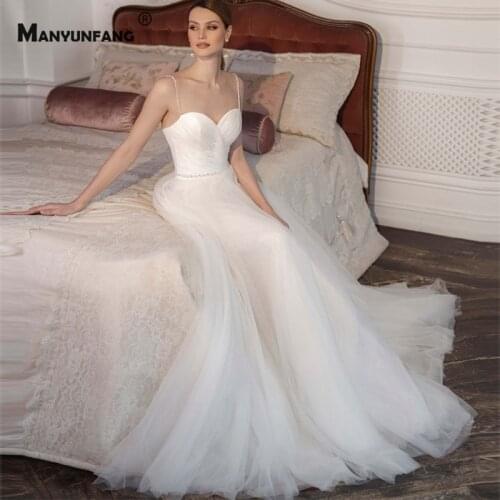 2021 New Arrival Spaghetti Straps Crystal Tulle Bridal Gown Custom Made Sleeveless Sweetheart Neck Zipper A-Line Wedding Dress