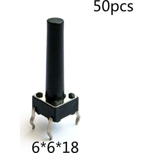 50pcs/lot 6*6*18 mm 4 PIN Tactil Tact 12V Push Button Interruptor Micro Switch Direct Plug-in Self-Reset Top