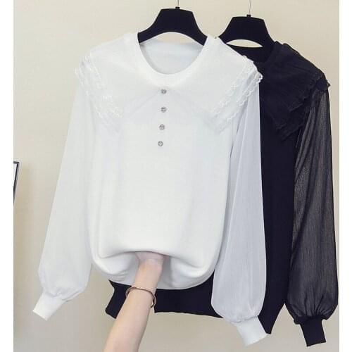 Black White Chiffon Stitch Plus Large Size Oversize Korean Style Fashion Pullovers For WomenS Ladies Sweater 2021 Clothes Tops