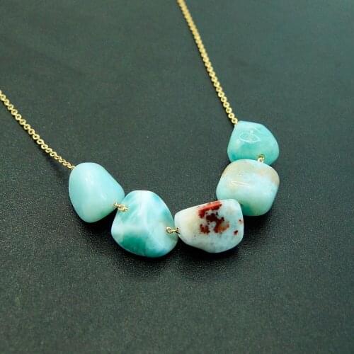 925 Sterling Silver Chocker, Real Blue Larimar Naked Stone Pendant Necklace, Romantic Necklace Gift for Valentines Day Birthday