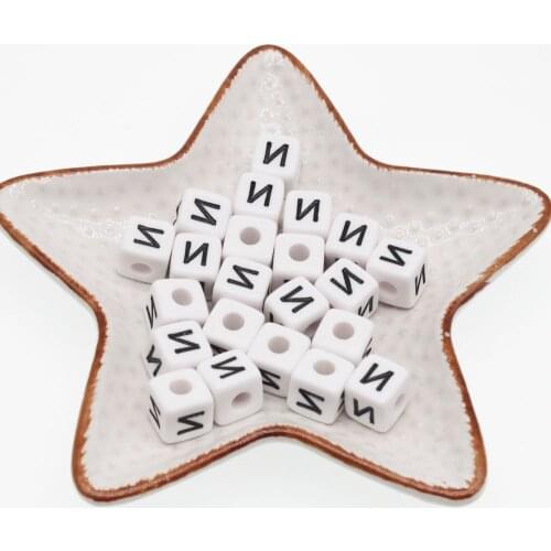 CHONGAI 100Pcs White Russian Letters "И" Letter Acrylic Cube Loose Spacer Beads For Kid DIY Jewelry Making Pacifier Clip Making