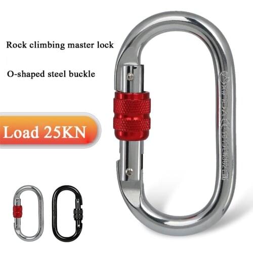 25KN D-ring Carabiner Keychain Aluminum Alloy Rock Climbing Outdoor Climbing Automatic Quickdraw Survive Screw Screw Lock Buckle