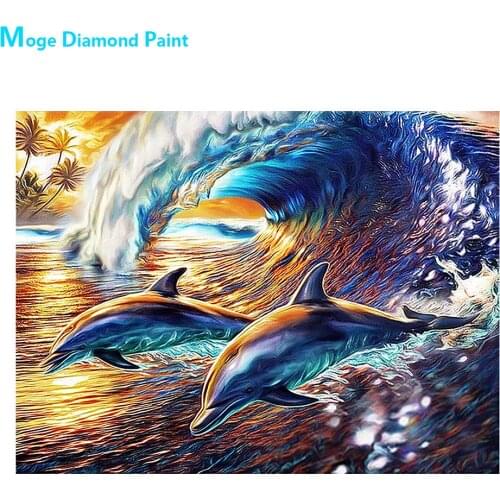 Dolphin Animal Diamond Painting Full Round Sea World Scenic New DIY Toy Sticking Drill Cross Embroidery 5D Home Decorative